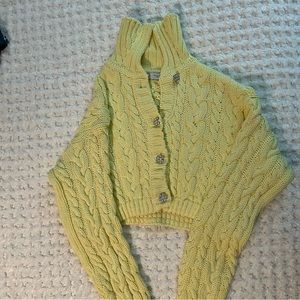 Zara Yellow Knit Cardigan with jewel buttons - Size M